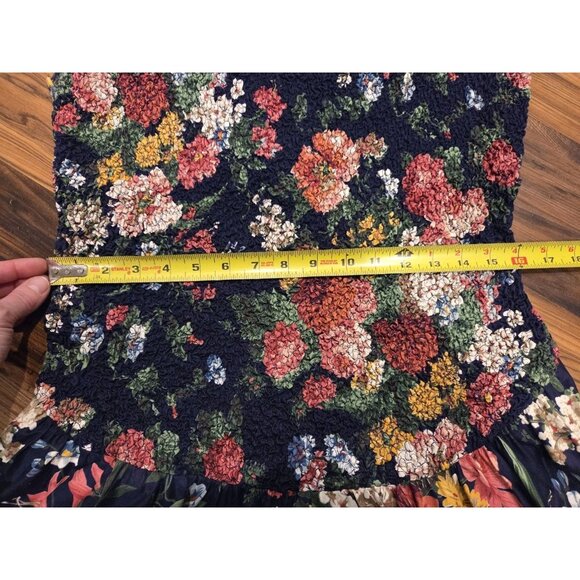 Phoebe VTG Floral Maxi Dress 14 USA Made Navy Cottagecore Drop Waist Textured - Picture 11 of 15